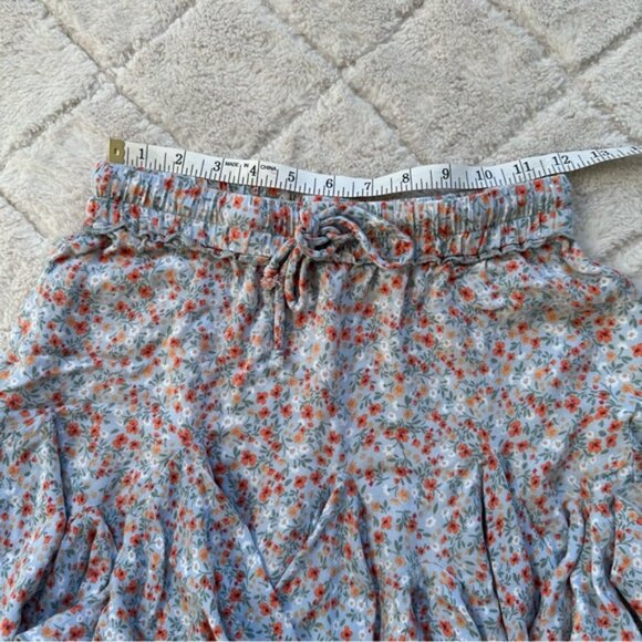 Vici | Blue and Orange Floral Ruffle Mini Skirt | Size Small - Picture 9 of 10
